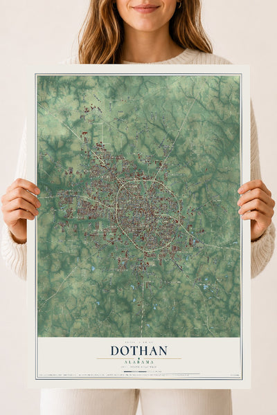 Map of Dothan, Alabama, 18 x 24 inch unframed archival matte print