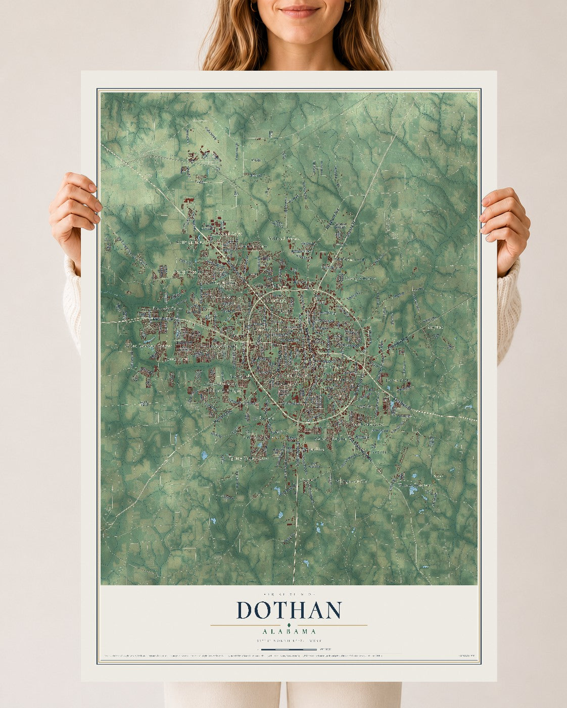 Map of Dothan, Alabama, 24 x 36 inch unframed archival matte print