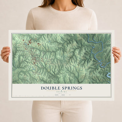 Map of Double Springs, Alabama, 12 x 18 inch unframed archival matte print