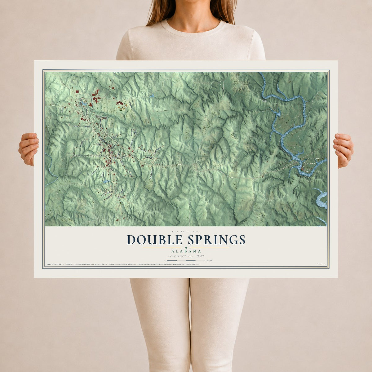Map of Double Springs, Alabama, 24 x 36 inch unframed archival matte print