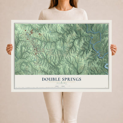 Map of Double Springs, Alabama, 24 x 36 inch unframed archival matte print