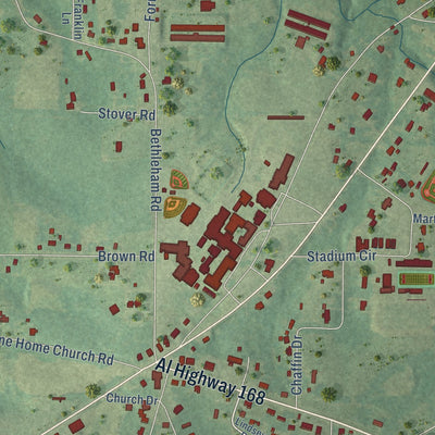 Close-up of the map of Douglas, Alabama print showing street and building detail