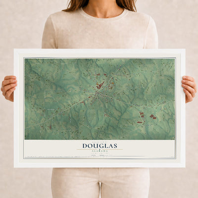 Map of Douglas, Alabama, 12 x 18 inch print in a white wood frame