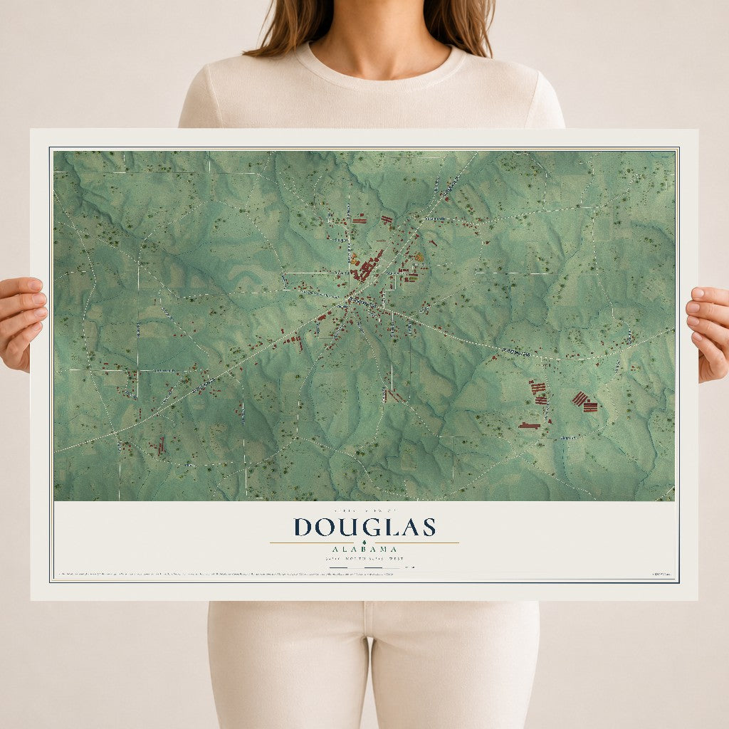 Map of Douglas, Alabama, 18 x 24 inch unframed archival matte print