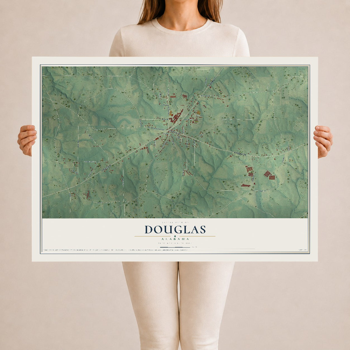 Map of Douglas, Alabama, 24 x 36 inch unframed archival matte print