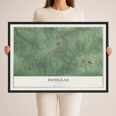 Map of Douglas, Alabama, 24 x 36 inch print in a black wood frame