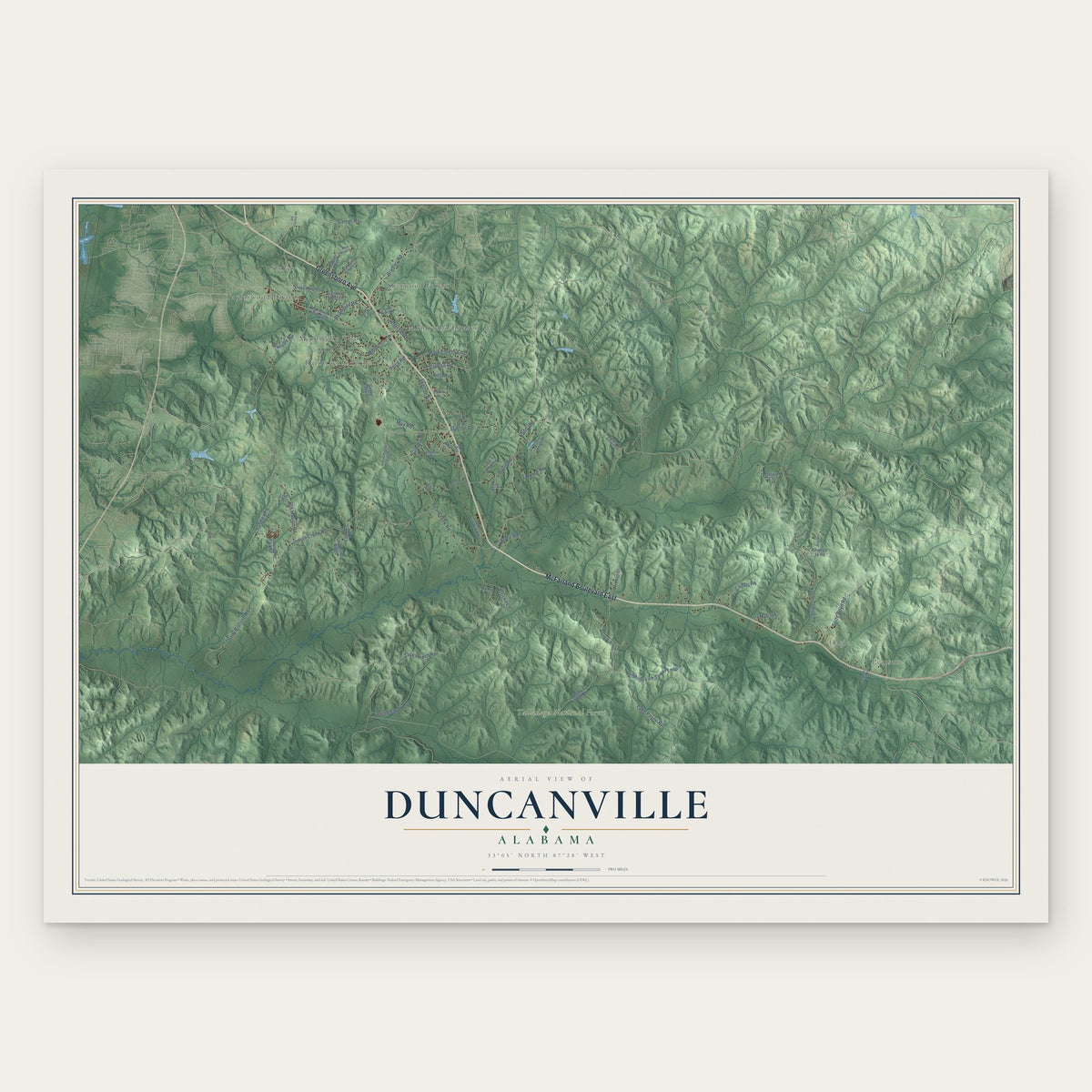 Duncanville, Alabama map print, the full design