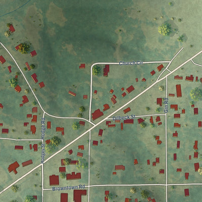 Close-up of the map of Dutton, Alabama print showing street and building detail