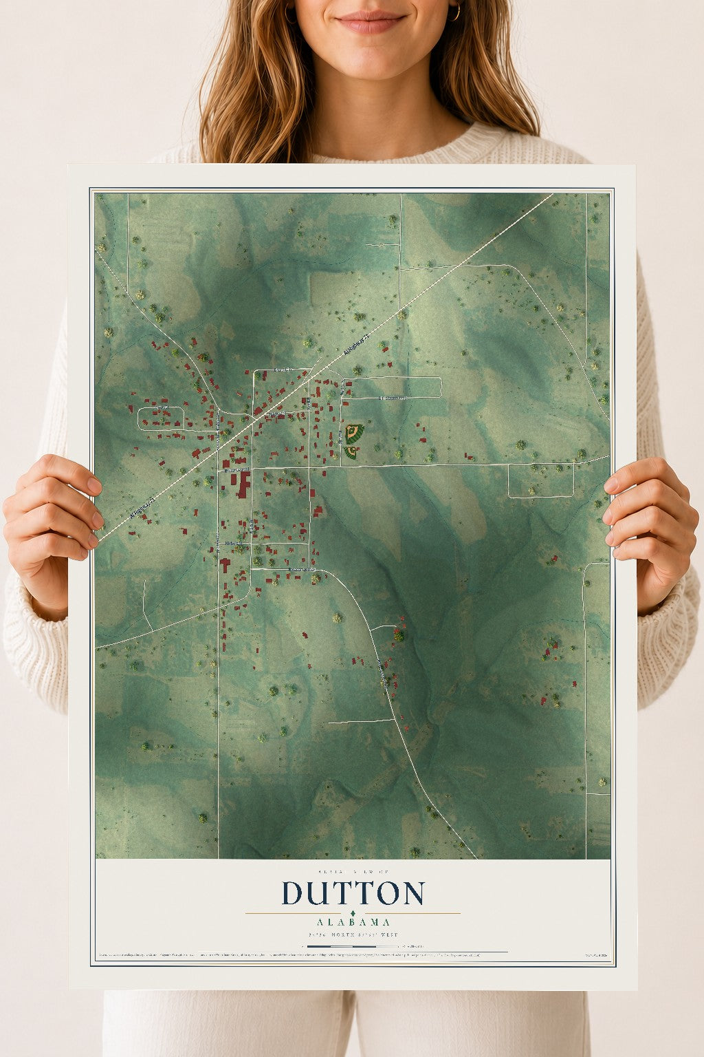 Map of Dutton, Alabama, 18 x 24 inch unframed archival matte print