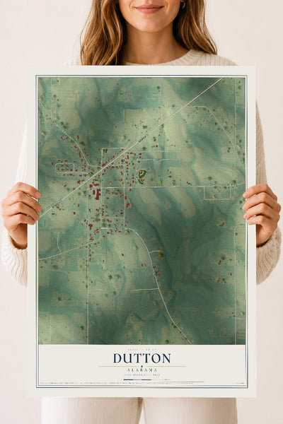 Map of Dutton, Alabama, 18 x 24 inch unframed archival matte print