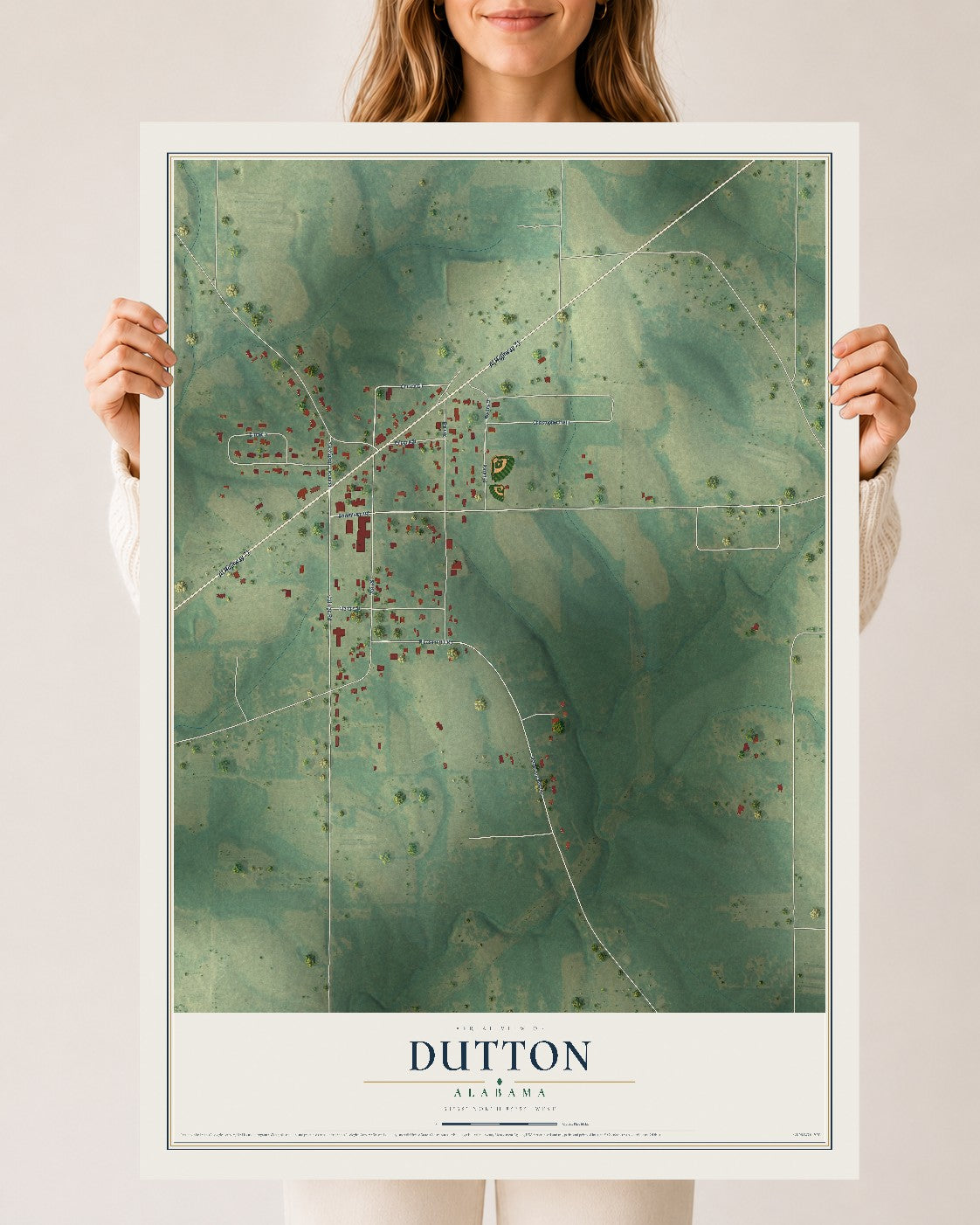 Map of Dutton, Alabama, 24 x 36 inch unframed archival matte print