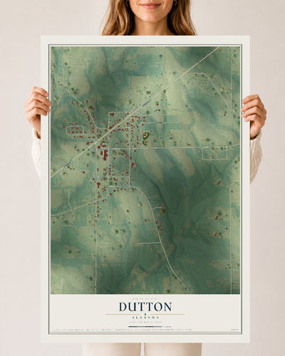 Map of Dutton, Alabama, 24 x 36 inch unframed archival matte print