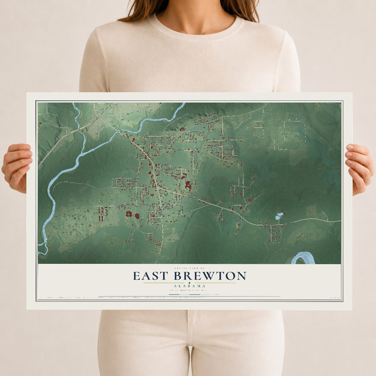 Map of East Brewton, Alabama, 12 x 18 inch unframed archival matte print