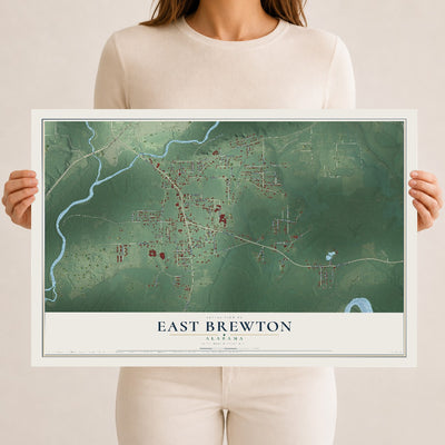 Map of East Brewton, Alabama, 12 x 18 inch unframed archival matte print