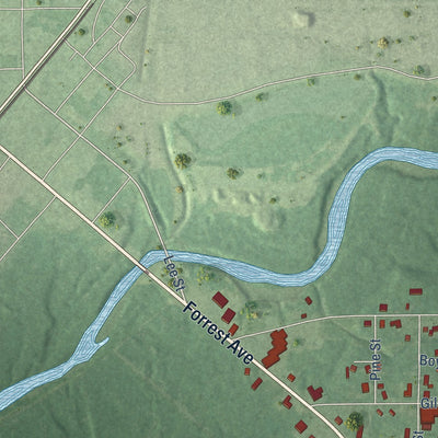 Second close-up of the map of East Brewton, Alabama print showing more streets and buildings