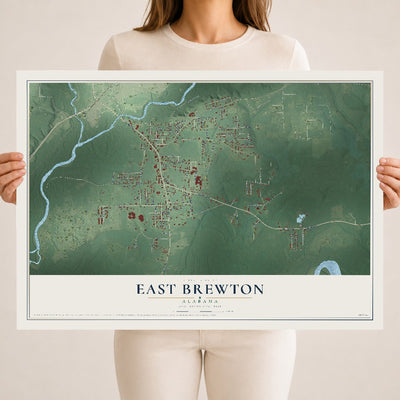 Map of East Brewton, Alabama, 18 x 24 inch unframed archival matte print