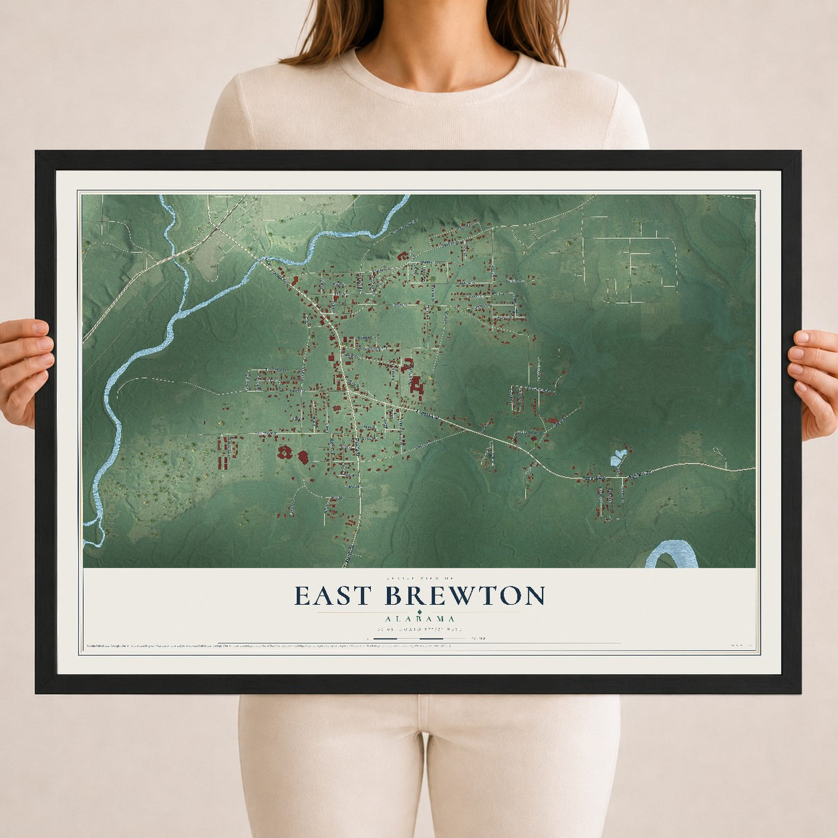 Map of East Brewton, Alabama, 18 x 24 inch print in a black wood frame