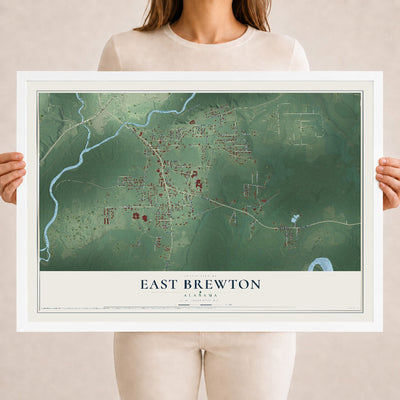 Map of East Brewton, Alabama, 18 x 24 inch print in a white wood frame