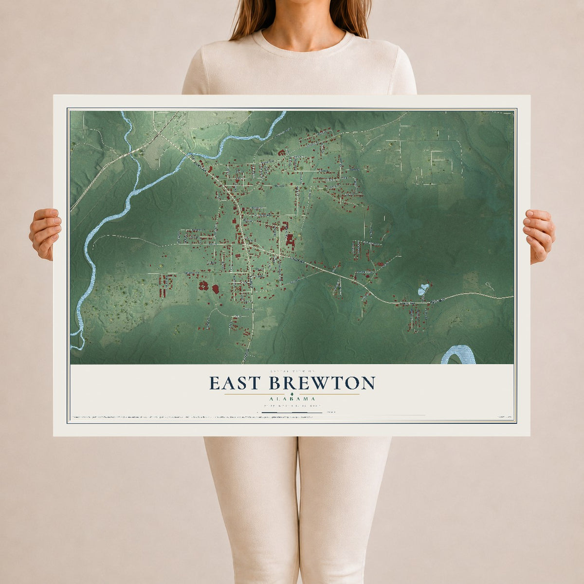 Map of East Brewton, Alabama, 24 x 36 inch unframed archival matte print