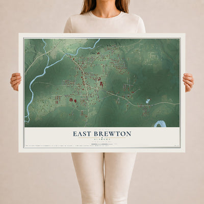Map of East Brewton, Alabama, 24 x 36 inch unframed archival matte print