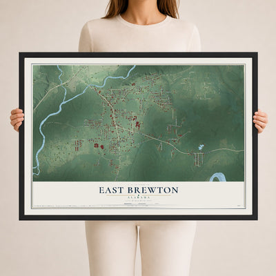 Map of East Brewton, Alabama, 24 x 36 inch print in a black wood frame