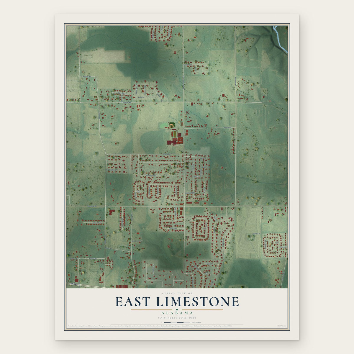 East Limestone, Alabama map print, the full design