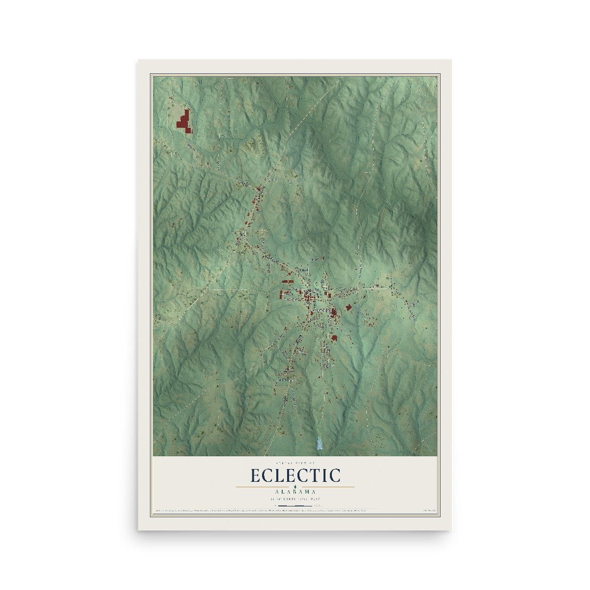 Map of Eclectic, Alabama, 12 x 18 inch unframed archival matte print
