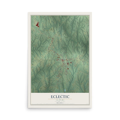 Map of Eclectic, Alabama, 12 x 18 inch unframed archival matte print