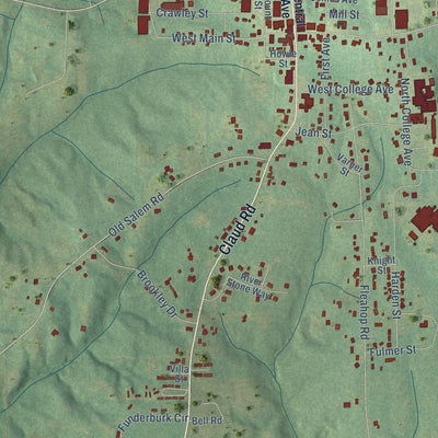 Close-up of the map of Eclectic, Alabama print showing street and building detail