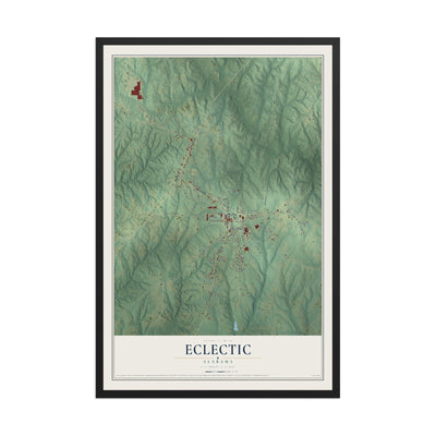Map of Eclectic, Alabama, 12 x 18 inch print in a black wood frame