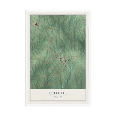 Map of Eclectic, Alabama, 12 x 18 inch print in a white wood frame