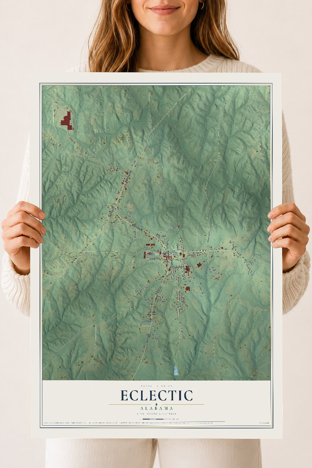 Map of Eclectic, Alabama, 18 x 24 inch unframed archival matte print