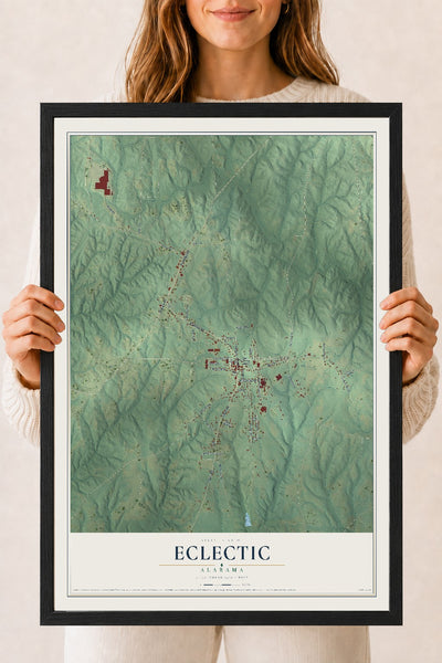Map of Eclectic, Alabama, 18 x 24 inch print in a black wood frame