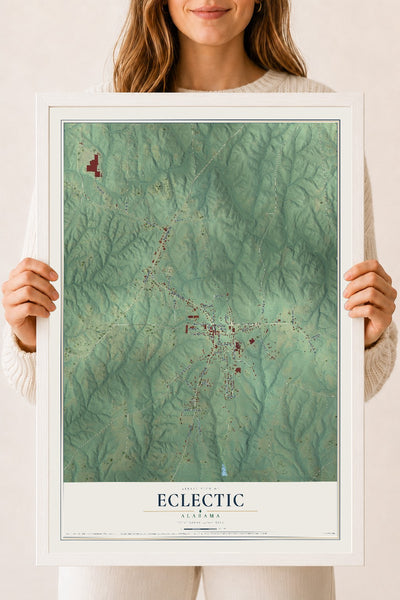 Map of Eclectic, Alabama, 18 x 24 inch print in a white wood frame