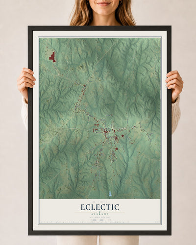 Map of Eclectic, Alabama, 24 x 36 inch print in a black wood frame