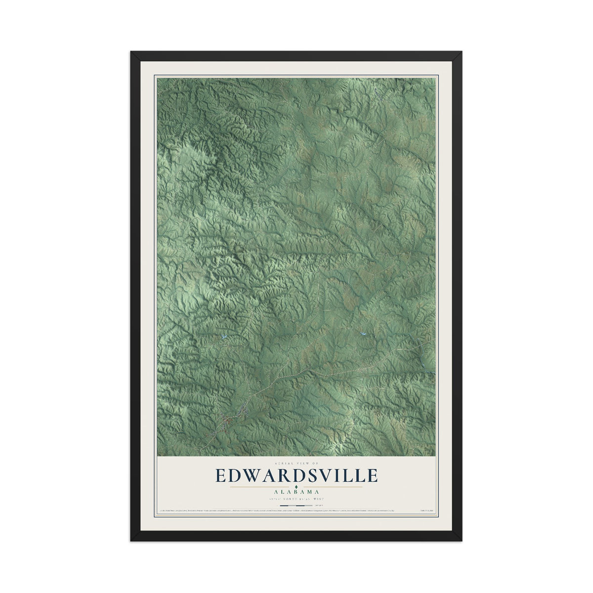 Map of Edwardsville, Alabama, 12 x 18 inch print in a black wood frame