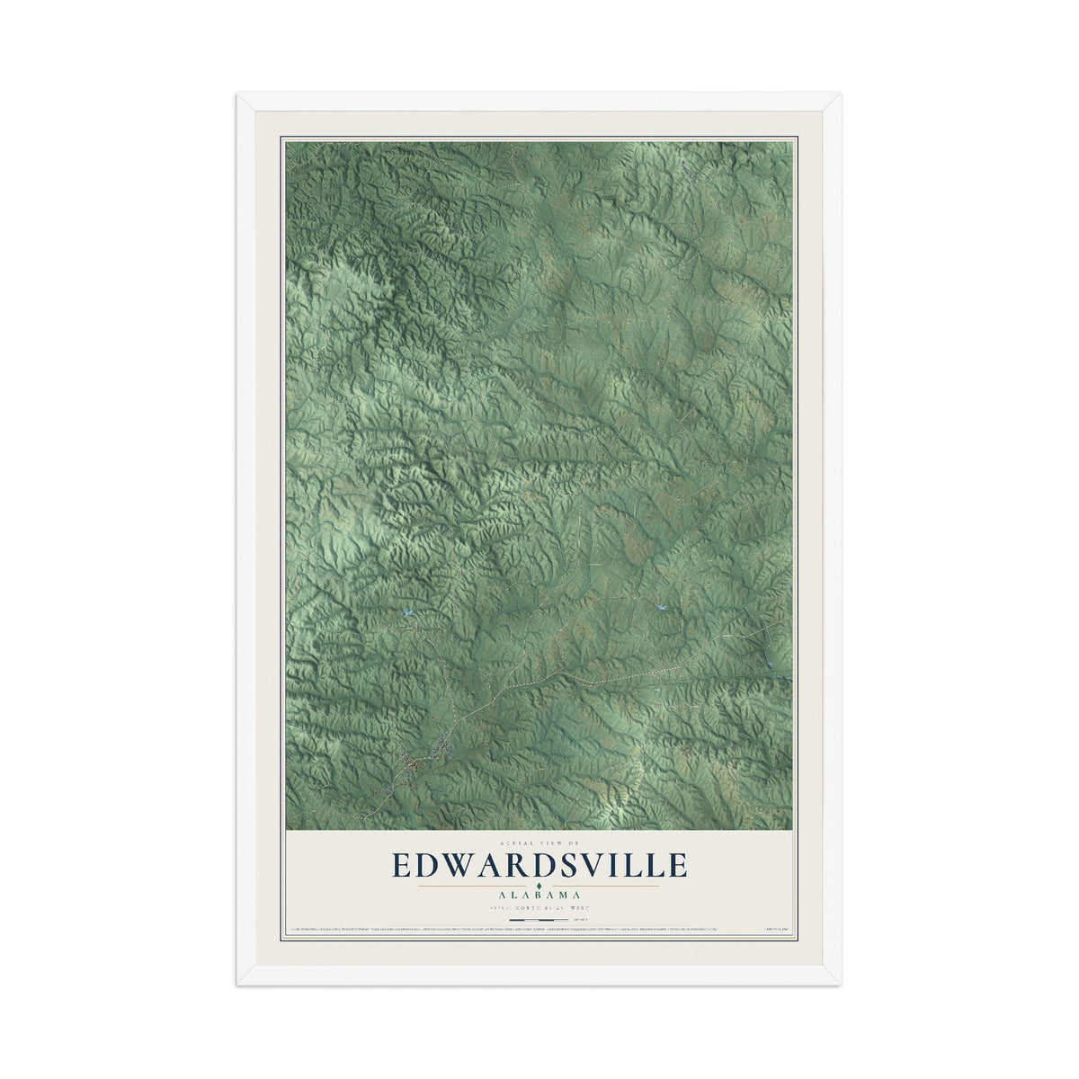 Map of Edwardsville, Alabama, 12 x 18 inch print in a white wood frame
