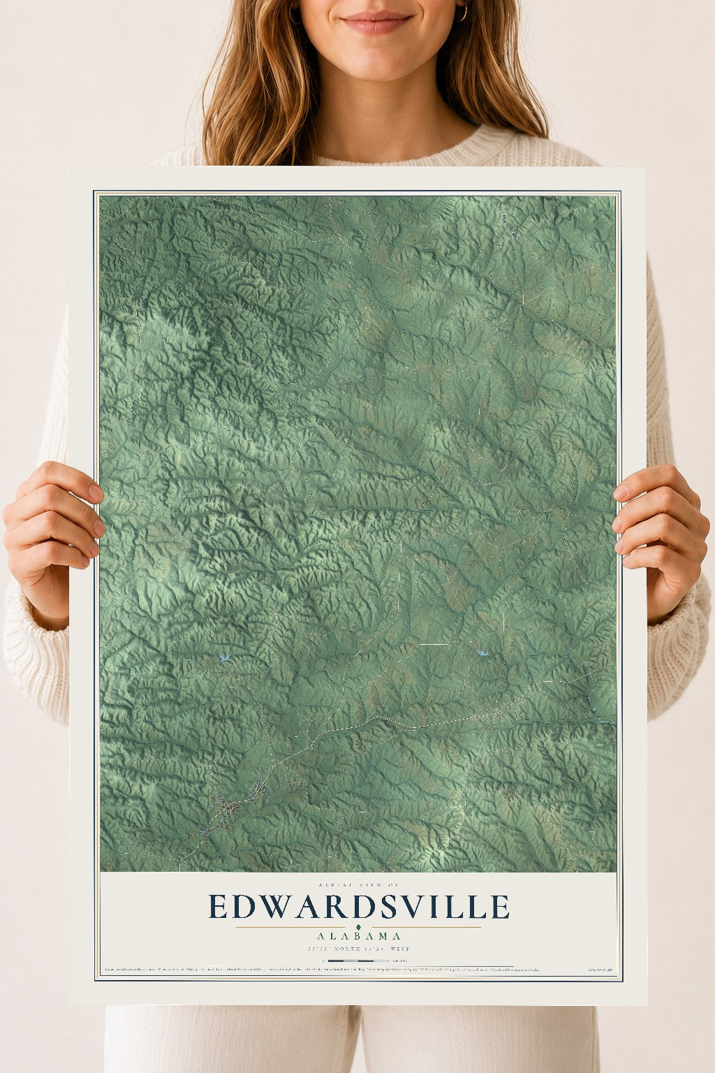Map of Edwardsville, Alabama, 18 x 24 inch unframed archival matte print