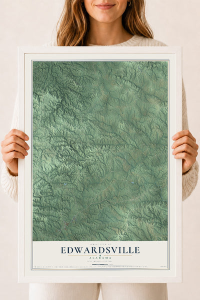 Map of Edwardsville, Alabama, 18 x 24 inch print in a white wood frame