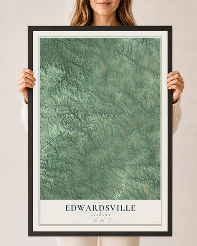 Map of Edwardsville, Alabama, 24 x 36 inch print in a black wood frame