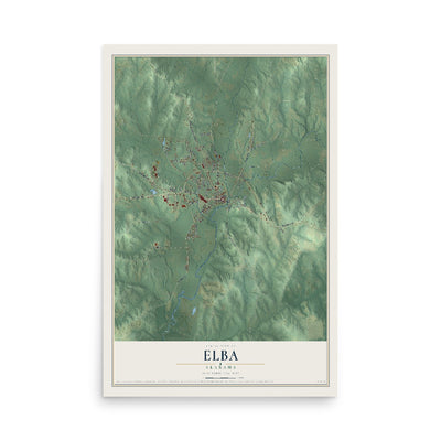Map of Elba, Alabama, 12 x 18 inch unframed archival matte print
