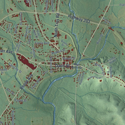 Close-up of the map of Elba, Alabama print showing street and building detail