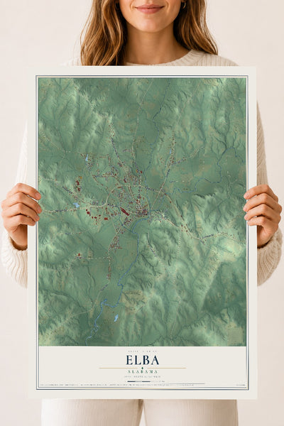 Map of Elba, Alabama, 18 x 24 inch unframed archival matte print