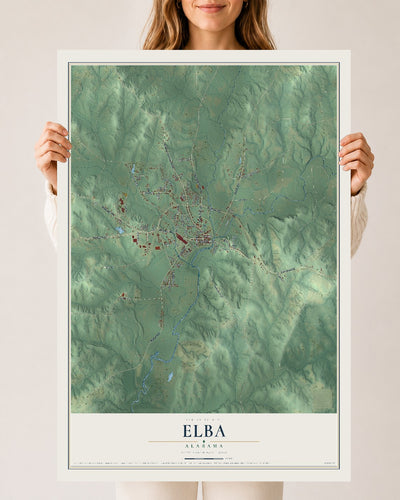 Map of Elba, Alabama, 24 x 36 inch unframed archival matte print