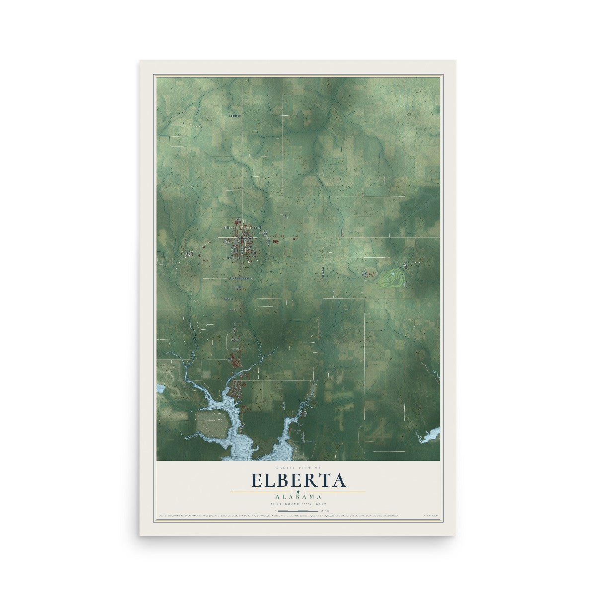 Map of Elberta, Alabama, 12 x 18 inch unframed archival matte print
