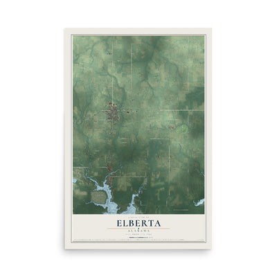 Map of Elberta, Alabama, 12 x 18 inch unframed archival matte print