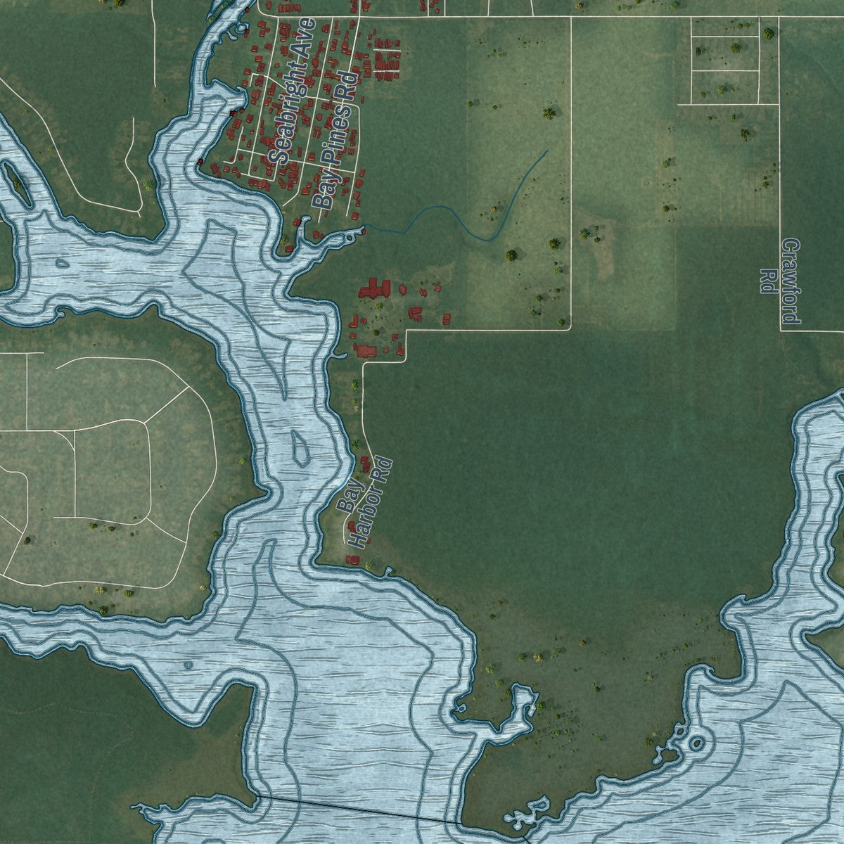 Close-up of the map of Elberta, Alabama print showing street and building detail