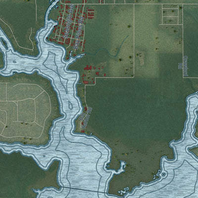 Close-up of the map of Elberta, Alabama print showing street and building detail