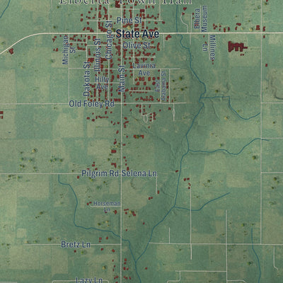 Second close-up of the map of Elberta, Alabama print showing more streets and buildings