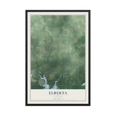Map of Elberta, Alabama, 12 x 18 inch print in a black wood frame